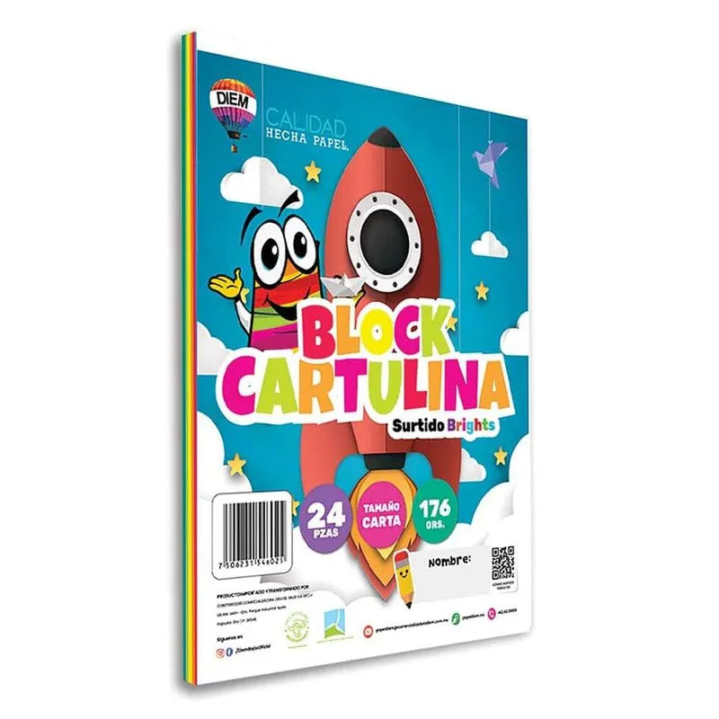 Block Cartulina Tamaño Carta con 24 Colores Surtidos Diem