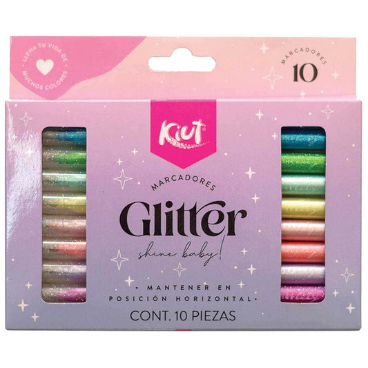 Marcadores Delgados con Glitter Estuche con 10 Piezas Kiut Norma