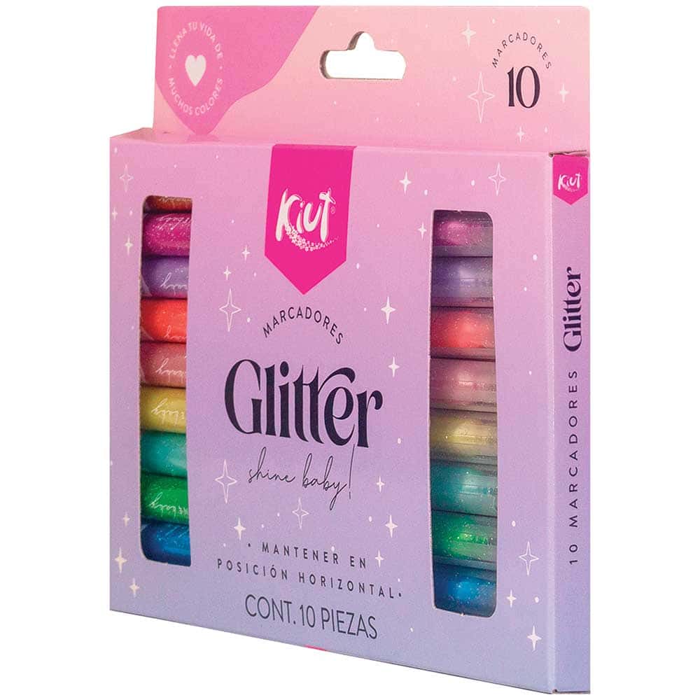 Marcadores Delgados con Glitter Estuche con 10 Piezas Kiut Norma