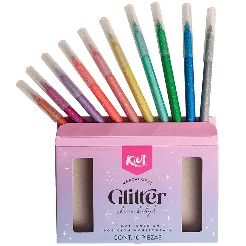 Marcadores Delgados con Glitter Estuche con 10 Piezas Kiut Norma
