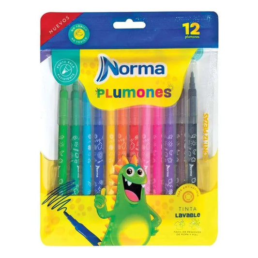 Marcador para Colorear Delgado Lavable Bolsa con 12 Piezas Norma