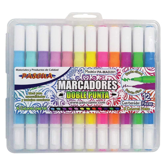 Marcador para Colorear 👌 Doble Punta ✔✨✨Colores Neon y Pastel Caja con 12 Piezas Pascua