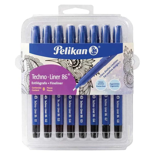 Estilografo Techno-Liner Estuche con 8 Piezas (0.1, 0.2, 0.3, 0.4, 0.5, 0.6, 0.7 y 0.8) Pelikan