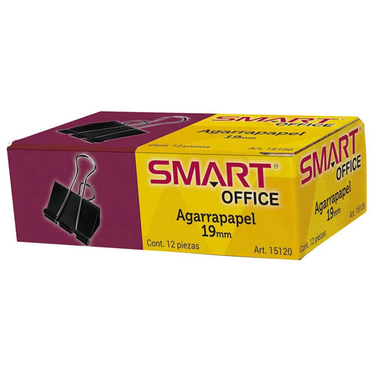 Agarrapapel de 19 mm Negro Caja con 12 Piezas Smart