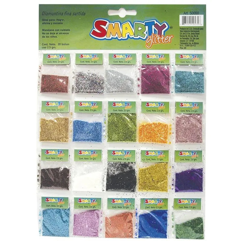 Diamantina Fina con 2.5 g Colores Surtidos Bolsa con 20 Smarty
