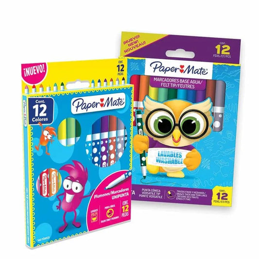 Marcador para Colorear Delgado Punta Cónica Colores Surtidos Caja con 12 Piezas Paper Mate