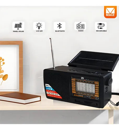 Radio, Fm, Am, Marca Maíz, Panel Solar Bluetooth, Usb.