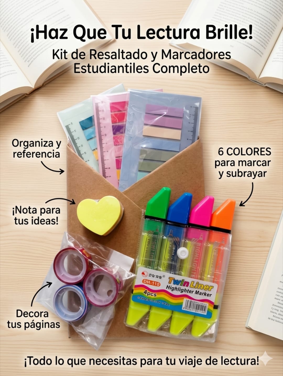 KIT PARA LECTURA Y NOTAS  ESCUELA Y OFICINA ✏🖍📕📖📗📘📔