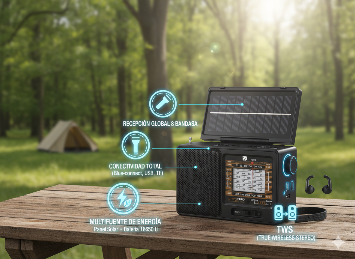 Radio, Fm, Am, Marca Maíz, Panel Solar Bluetooth, Usb.